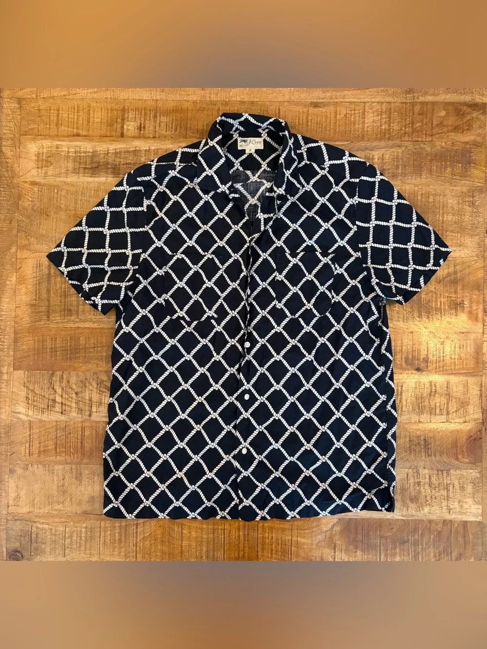 J. Crew Slub Cotton Camp Collar Button Up Shirt Mesh Rope Navy